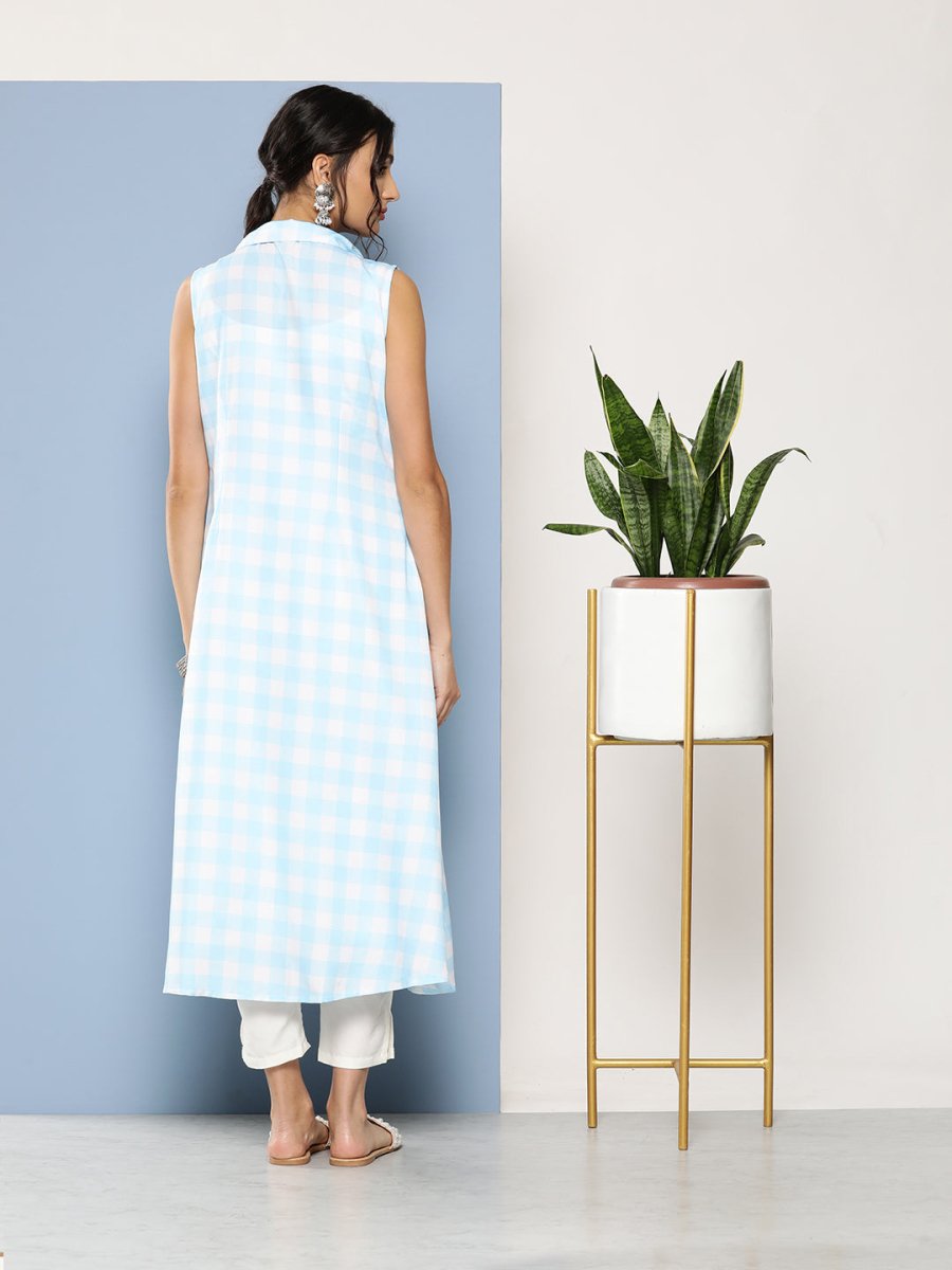 Ahalyaa Women Blue & White Checked Kurta | Swadesiicart