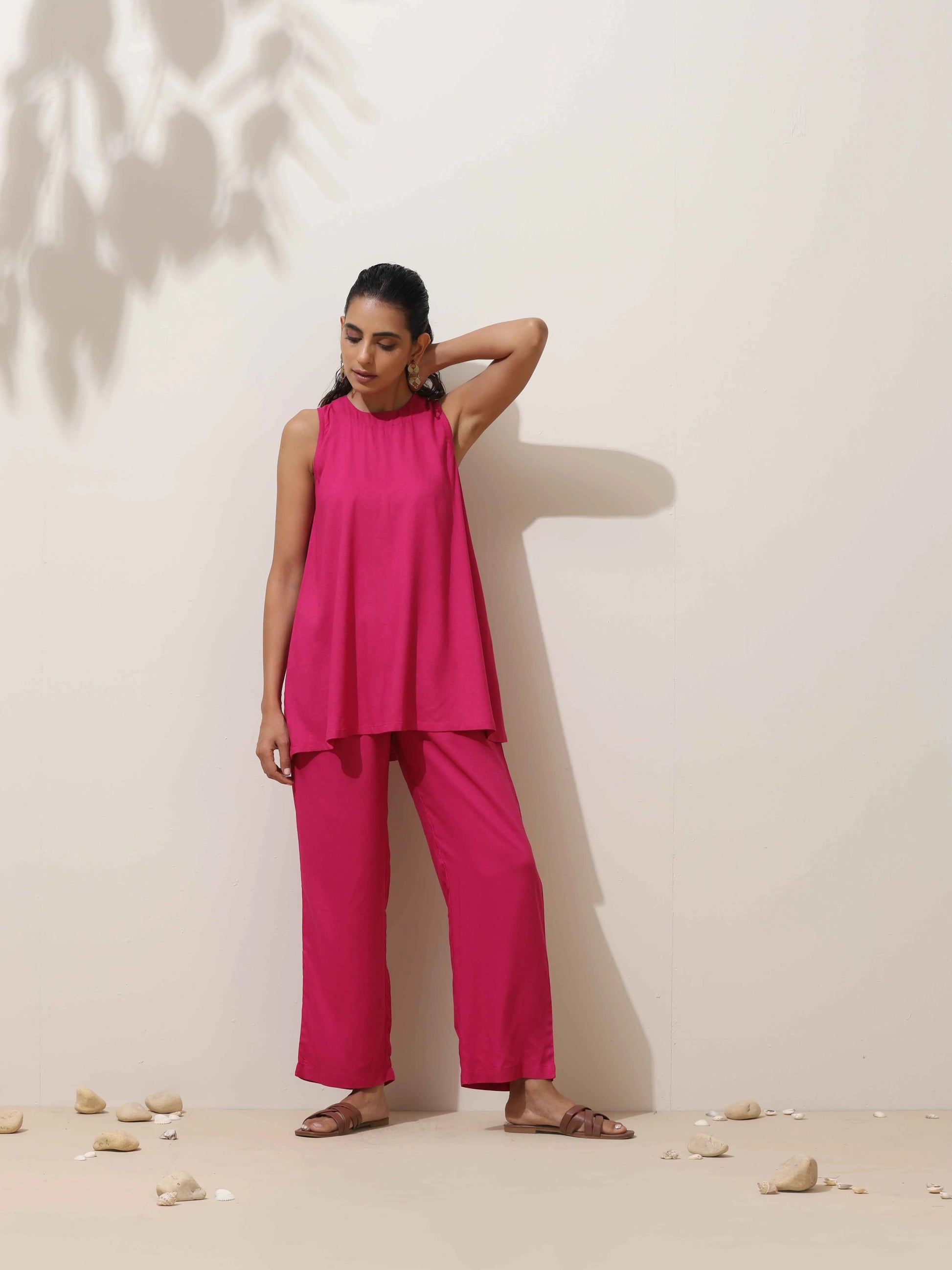 trueBrowns Pink Viscose Co-ord Set - Swadesiicart