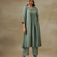trueBrowns Light Green Bandhani Printed Silk Yoke Kurta Pant Set | Swadesiicart