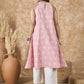 InWeave Pastel Peach V Neck Aline Kurta Set - Swadesiicart