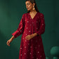 trueBrowns Maroon Diamond Viscose Silk Puff Sleeve Kurta Pant Set | Swadesiicart