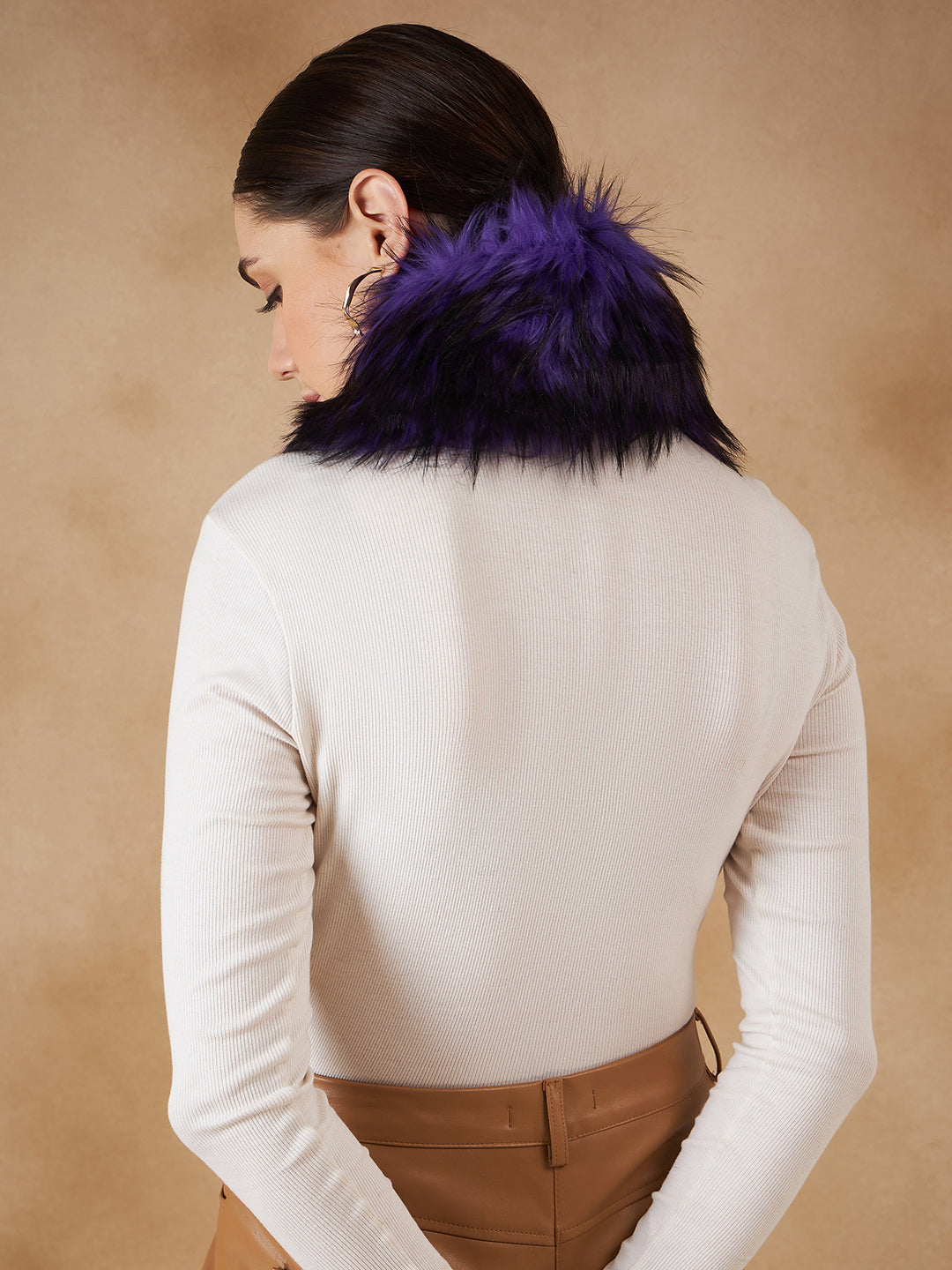 InWeave Women's Purple Black Fur Neckpiece - Swadesiicart