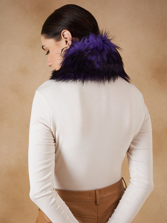 InWeave Women's Purple Black Fur Neckpiece - Swadesiicart