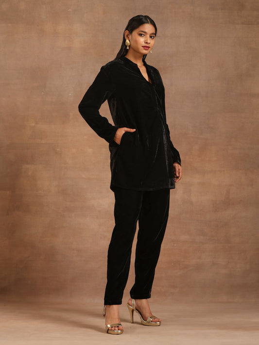 trueBrowns Black Velvet Solid Co-ord Set - Swadesiicart