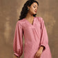 trueBrowns Light Mauve Bandhani Printed Silk Kurta Pant Set | Swadesiicart