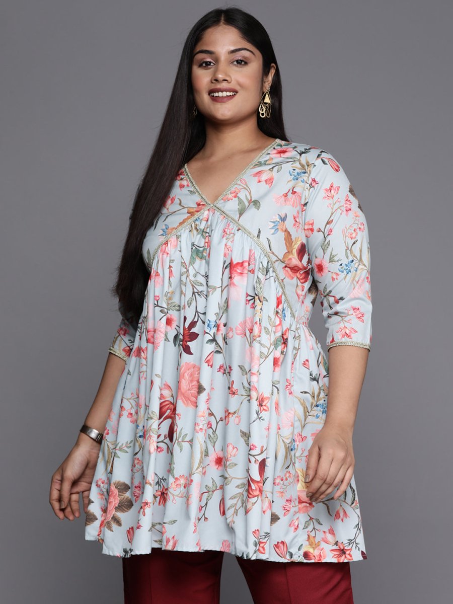 Ahalyaa Plus Size Floral Printed Tunic | Swadesiicart