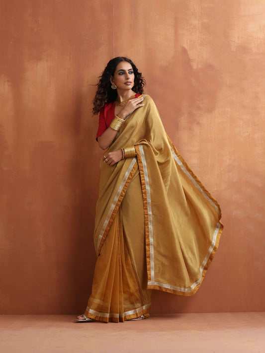 trueBrowns Gold Tissue Ready To Wear Saree | Swadesiicart
