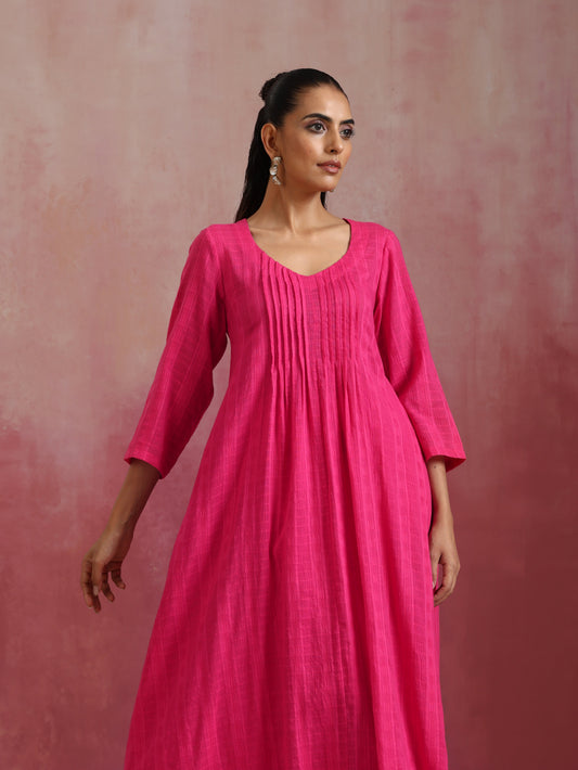 trueBrowns Pink Cotton Dobby Kurta Set | Swadesiicart