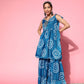 InWeave Women's Blue Bandhani Motif Shoulder Tie Up Kurta Set - Swadesiicart