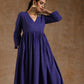 trueBrowns Spectrum Blue Gold Cotton Kalidar Kurta Set | Swadesiicart