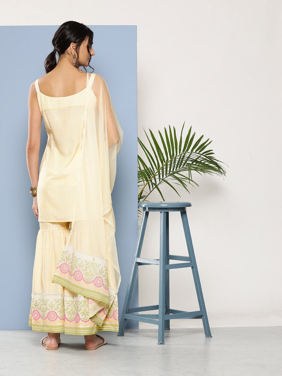 Ahalyaa Women Yellow Kurta with Sharara & With Dupatta | Swadesiicart