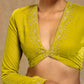 trueBrowns Lime Velvet Embroidered Blouse | Swadesiicart