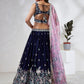House of Panchhi Navy Blue Georgette Sequins, Mirror And Thread Embroidery Lehenga Choli & Dupatta | Swadesiicart