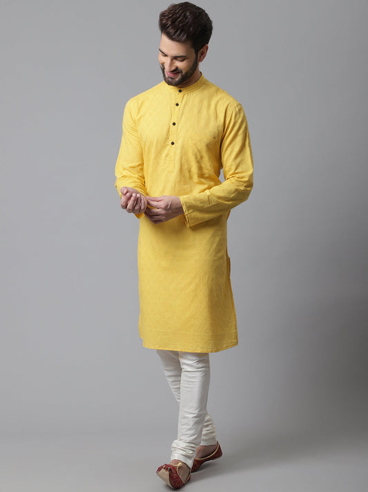 Even Apparels Yellow Pure Cotton Kurta With Band Collar | Swadesiicart