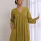 trueBrowns Avacado Green Dobby Flared Slit Kurta Pant Set | Swadesiicart