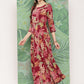 InWeave Women's Red Tropical Print Gota Long Dress - Swadesiicart