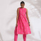 trueBrowns Pink Cotton Print Sleeveless Kurta Set | Swadesiicart