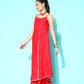 InWeave Women's Red Gota Strappy Set With Multi Foil Muslin Dupatta - Swadesiicart