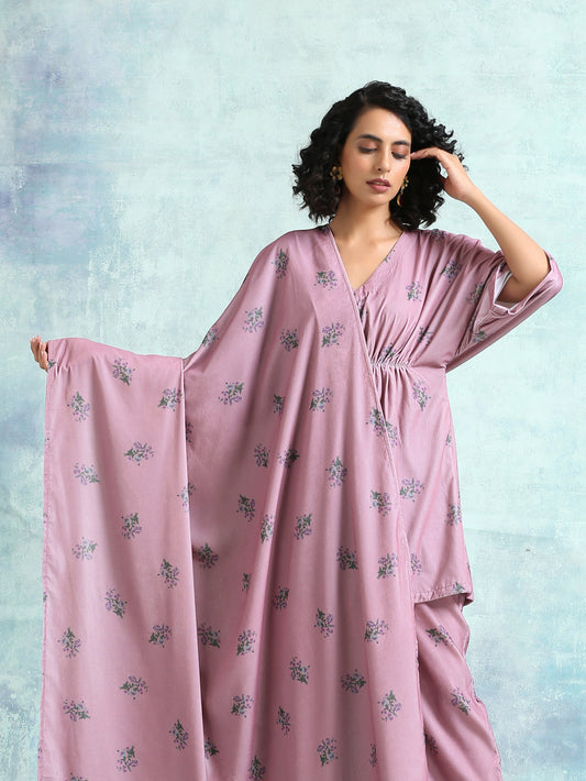 trueBrowns Light Mauve Printed Velvet Shawl | Swadesiicart