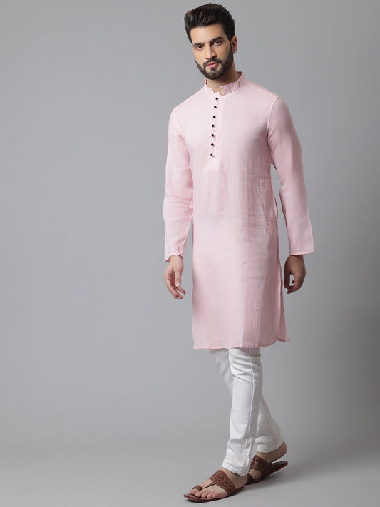 Even Apparels Pink Pure Cotton Kurta With Band Collar | Swadesiicart