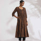 trueBrowns Black Cotton Print Pleated Flared Kurta Set | Swadesiicart