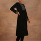 trueBrowns Black Velvet Embroidered Kurta | Swadesiicart