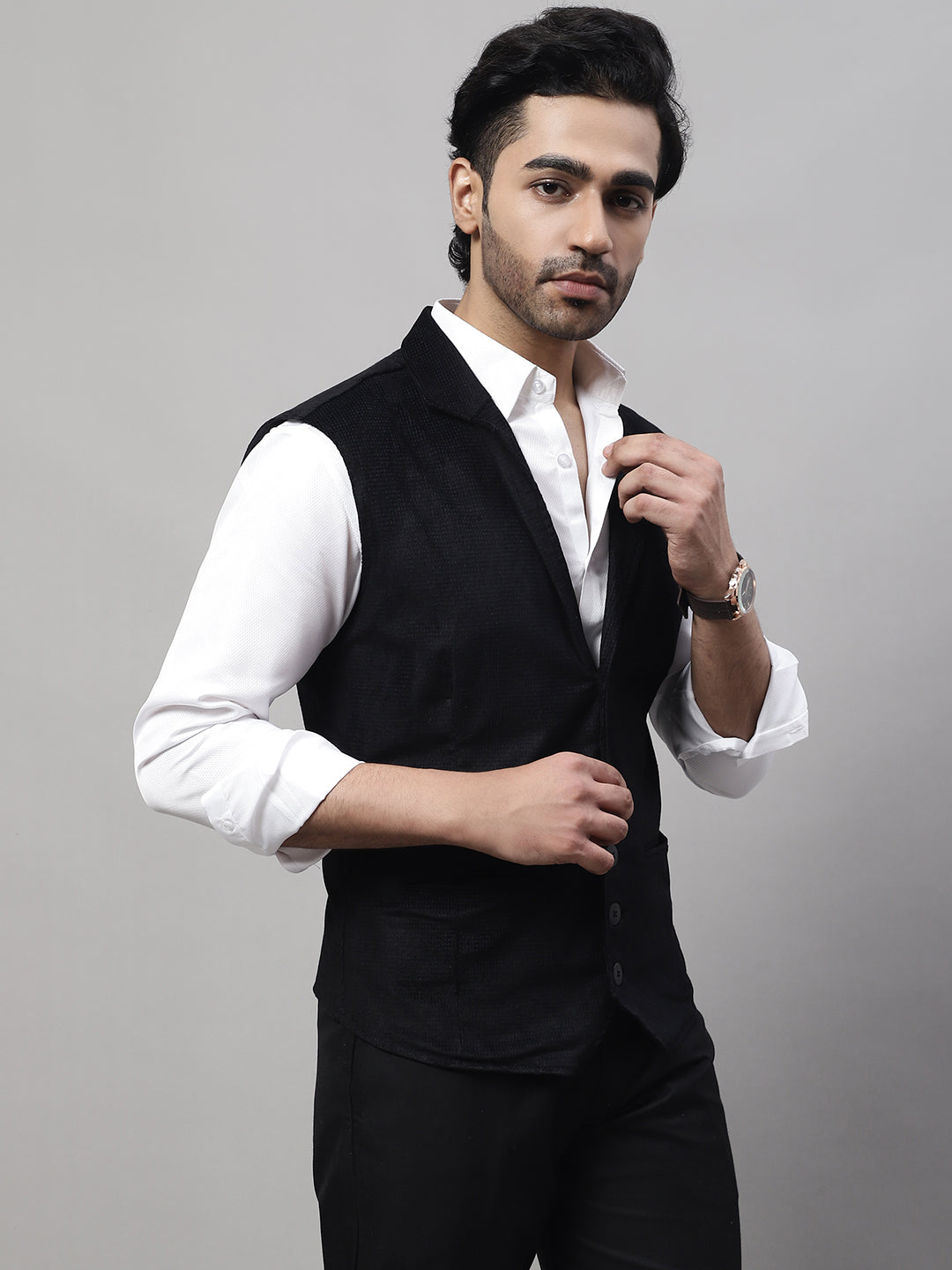 Even Apparels Men's Black Nehru Jacket With Welt Pockets | Swadesiicart