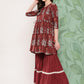 InWeave Women's Brick Rust Boota Sharara Set - Swadesiicart