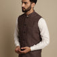 Even Apparels Men's Brown Mandarin Collar Waistcoat | Swadesiicart