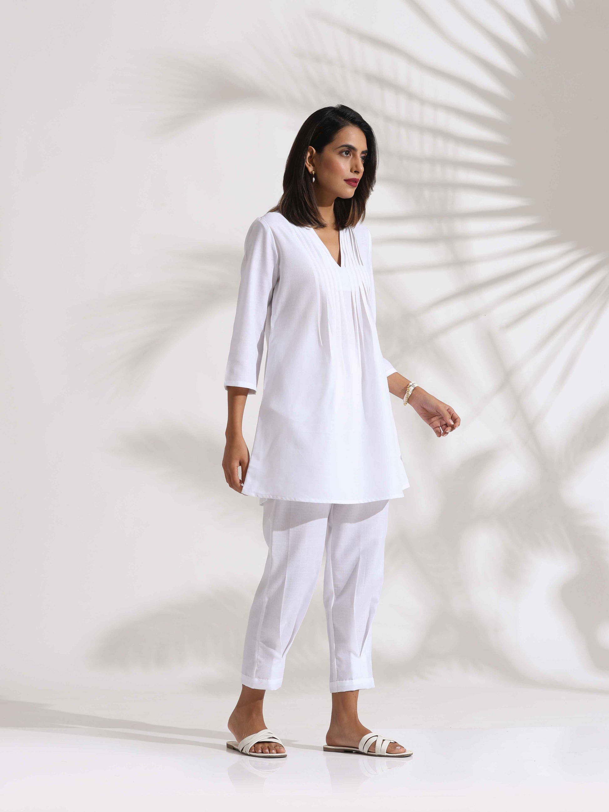trueBrowns White Slub Co-ord Set - Swadesiicart