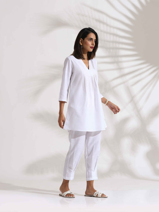trueBrowns White Slub Co-ord Set - Swadesiicart