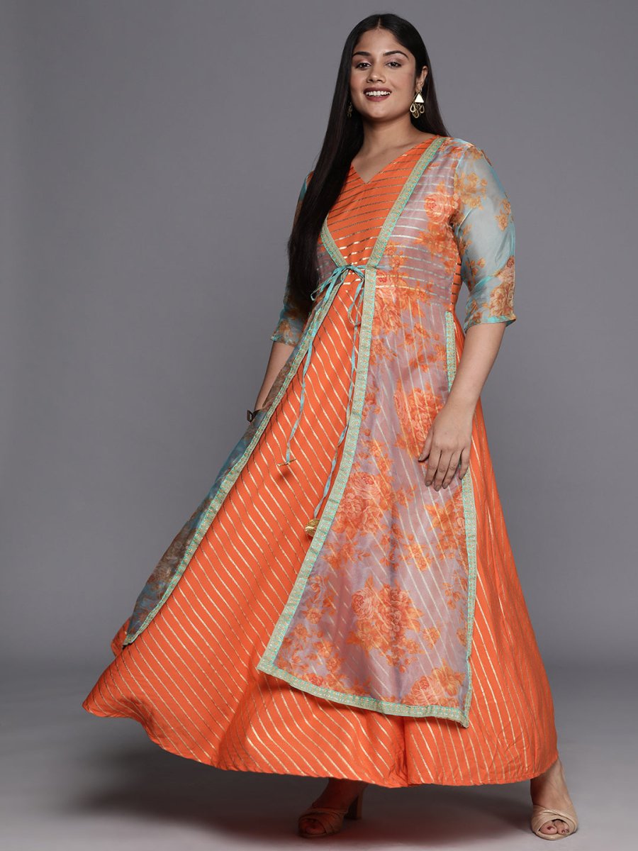 Ahalyaa Plus Size V-Neck Maxi Ethnic Dress | Swadesiicart