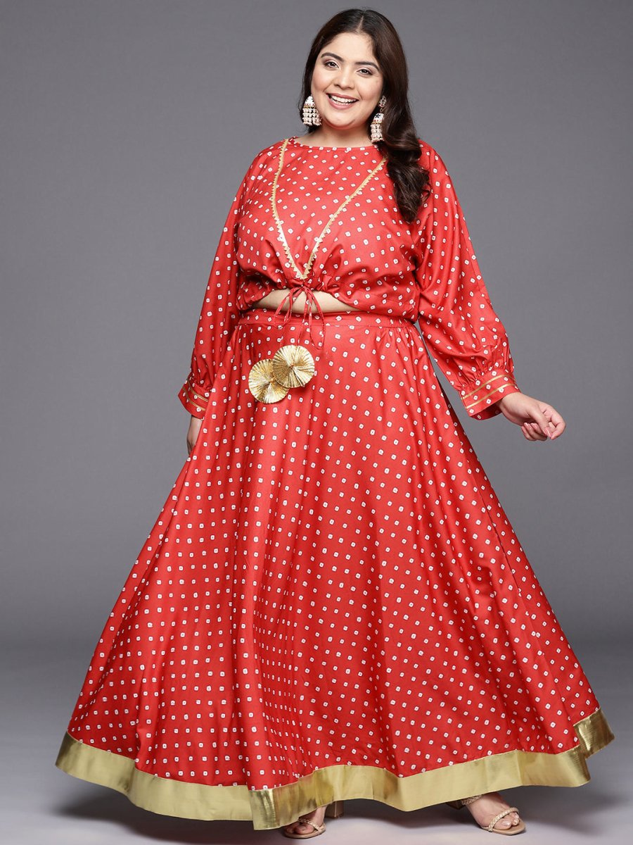 Ahalyaa Women Plus Size Printed Top with Skirt | Swadesiicart
