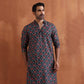 trueBrowns Men's Black Floral Printed Kurta | Swadesiicart