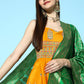 InWeave Women's Mustard Foil Print Strappy With Green Brocade Dupatta - Swadesiicart