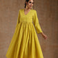 trueBrowns Lime Gold Cotton Kalidar Kurta Set | Swadesiicart