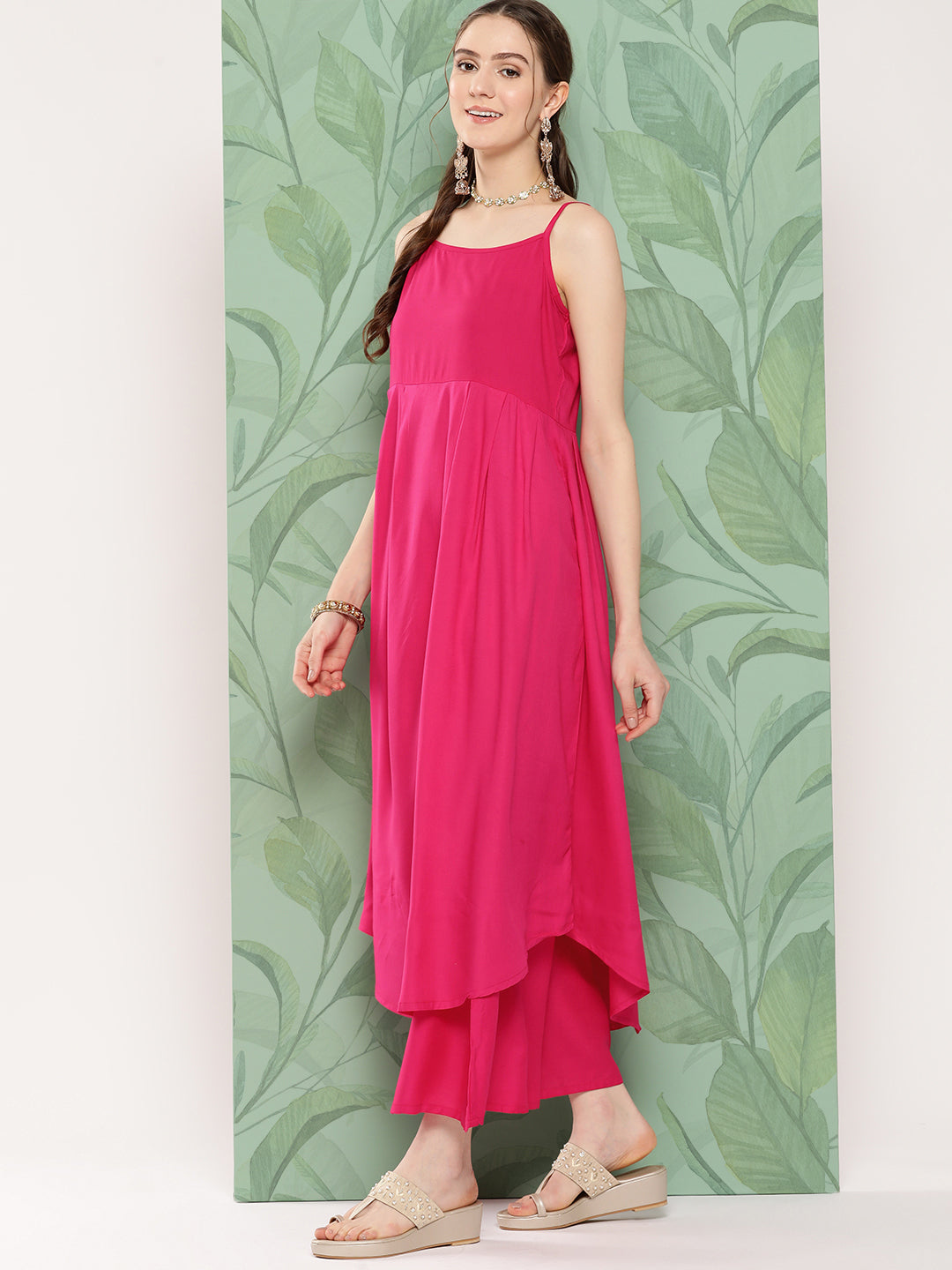 InWeave Women's Fuchsia Strappy Set W Navy Pink Or Dupatta - Swadesiicart