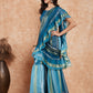 InWeave Women's Teal Shaded Lurex Frill Sharara Saree - Swadesiicart