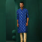 trueBrowns Men's Royal Blue Geometric Floral Viscose Silk Long Kurta | Swadesiicart