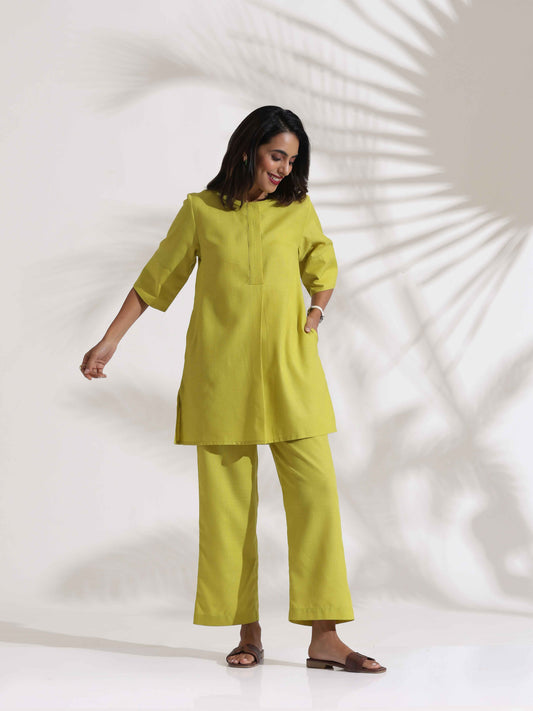 trueBrowns Lime Slub Co-ord Set - Swadesiicart