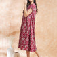 InWeave Women's Wine Cream Floral Print A Line Dress - Swadesiicart