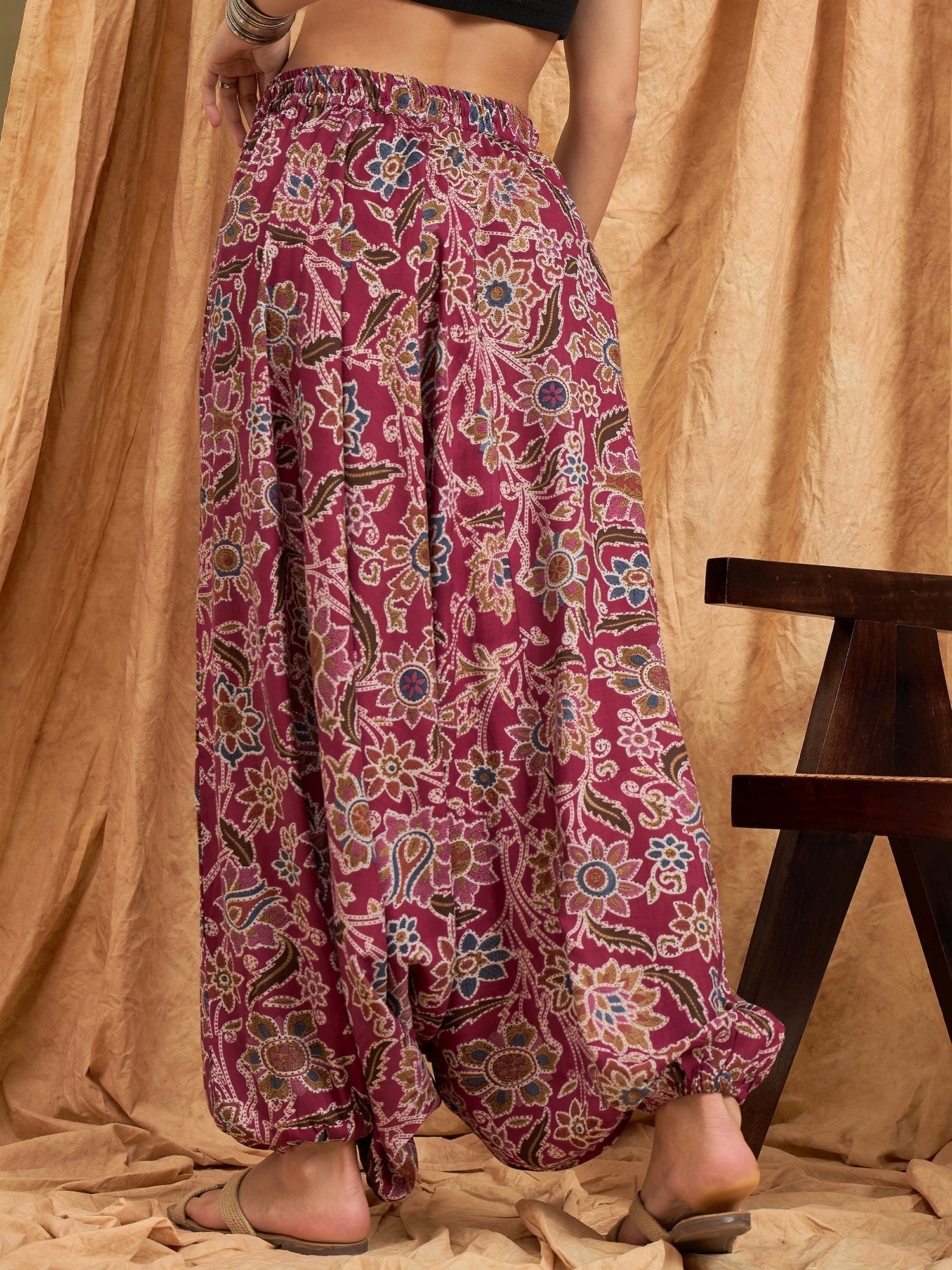 InWeave Burgundy Big Jaal Harem Pant - Swadesiicart