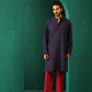 trueBrowns Men's Navy Dobby Textured Kurta | Swadesiicart