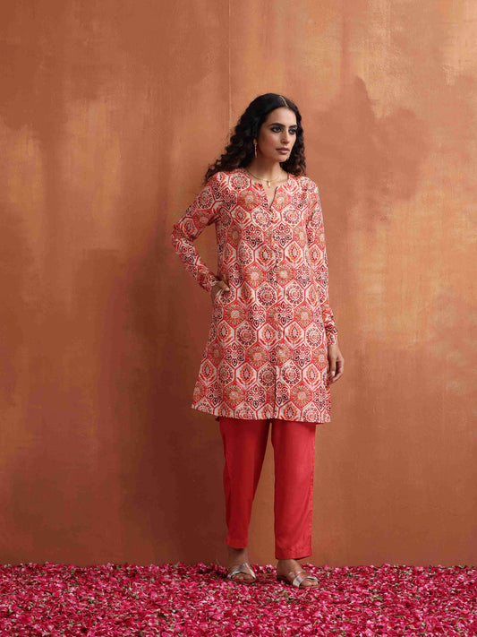 trueBrowns Beige Print Kurta Co-ord Set - Swadesiicart
