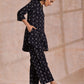trueBrowns Black White Floral Print Cotton Collar Short Co-Ord Set - Swadesiicart