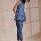 trueBrowns Indigo Dabu Zig-Zag Motifs Print Cotton Sleeveless Co-Ord Set - Swadesiicart