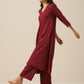 trueBrowns Ruby Wine Slub Texture Back Pleat Kurta Pant Set | Swadesiicart
