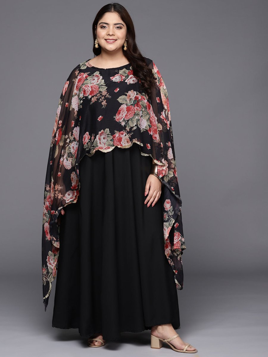 Ahalyaa Plus Size Boat Neck Maxi Ethnic Dress | Swadesiicart