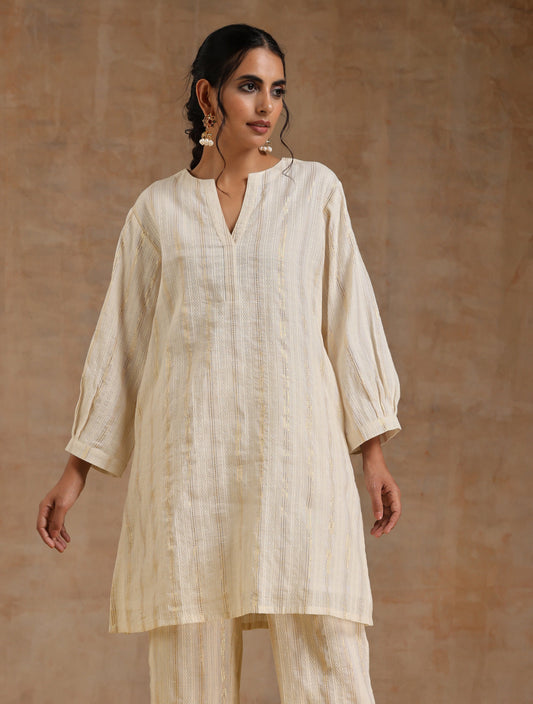 trueBrowns Ivory Gold Cotton Relaxed Co-Ord Set - Swadesiicart
