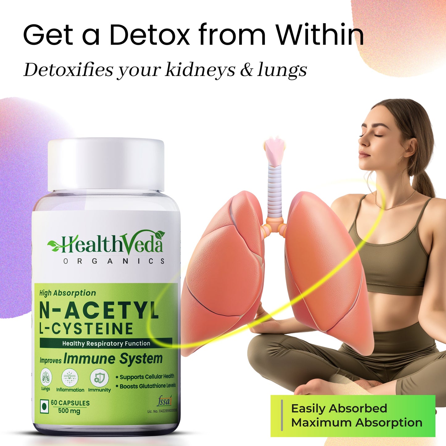 Health Veda Organics N - Acetyl L - Cysteine Veg Capsules - Swadesiicart